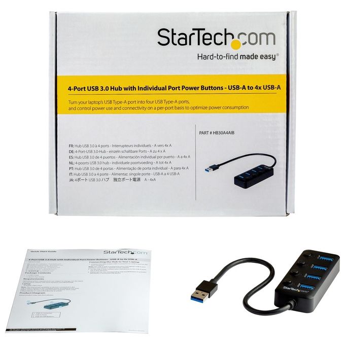 Startech Hub Usb 3.0 a 4 Porte 4x Usb-A con Swith On-Off Individuale