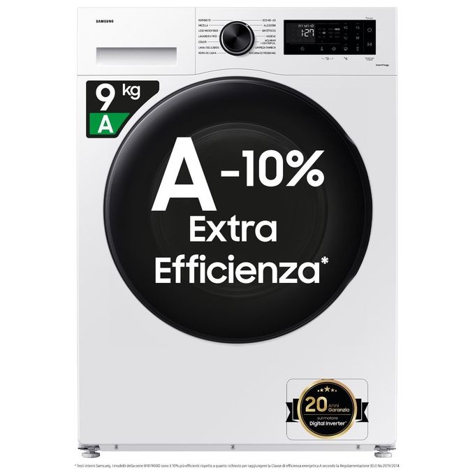 Samsung WW90CGC04DAEET Lavatrice 9 Kg Classe A Profondita' 55 cm Centrifuga 1400 giri Inverter Vapore Crystal Clean