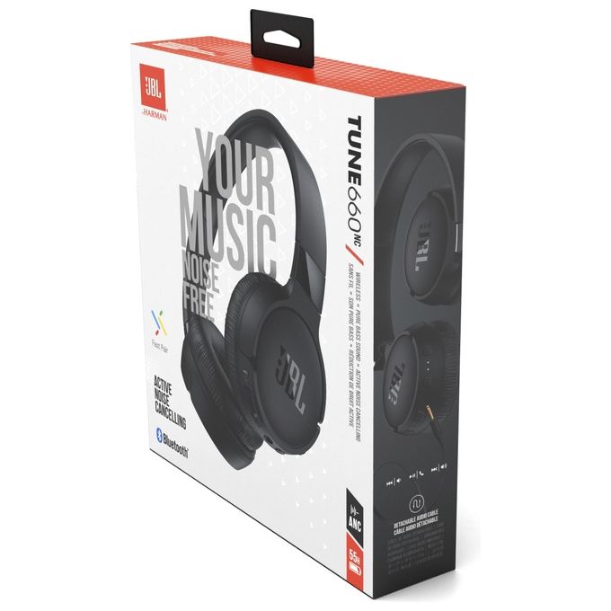 JBL TUNE 660NC Cuffie On-Ear Bluetooth 5.0 Cancellazione Attiva del Rumore Microfono Integrato 12h autonomia colore Nero