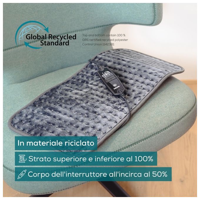 Beurer HK 123 XXL Green Planet Termoforo 100W 6 Livelli di Temperatura Lavabile Autospegnimento 90 min 60x30 cm colore Grigio