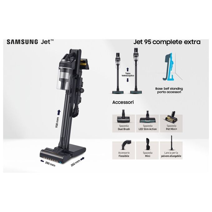 Samsung VS20C9554TK Jet 95 Complete Extra Aspirapolvere Senza Fili Ciclonico 0.8 L 210W 120 min 86 dB colore Nero