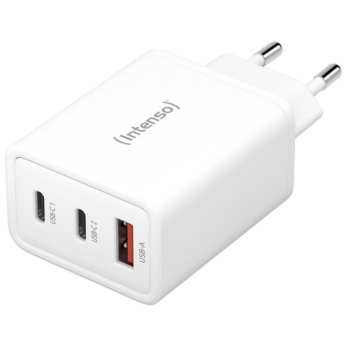 Intenso Power Adapter W65ACC Alimentatore USB con 1 USB-A e 2 Porte USB-C Tecnologia GaN a Risparmio Energetico e 65 Watt Bianco