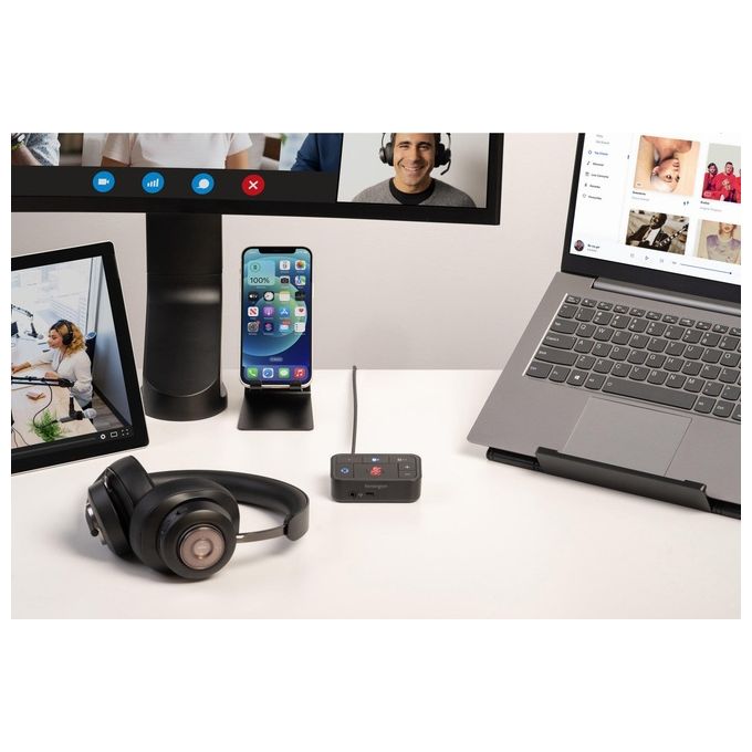Kensington K83452WW Cuffie over-ear Bluetooth H3000 Cancellazione Rumore Attiva con AI Durata Batteria 60 h Connessione Bluetooth 5.2 colore Nero