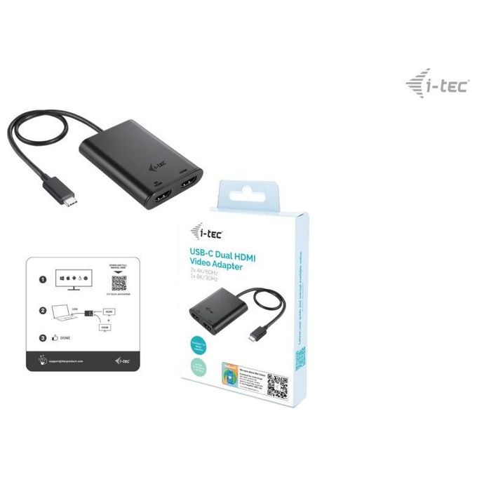 I-tec C31DUAL4K60HDMI Adattatore Video USB-C Dual 4K-60Hz Single 8K-30Hz HDMI 2 Porte Nero