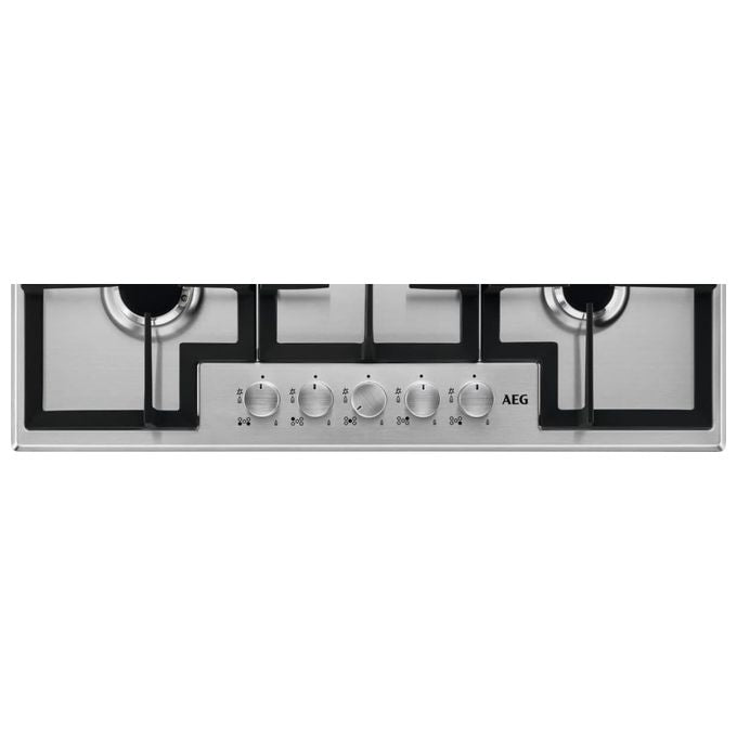 Aeg HGB75400SM Piano Cottura a Gas 75cm 5 Bruciatori 1 Bruciatore Wok Tripla Corona Inox con Cruscotto Comandi in Cristallo