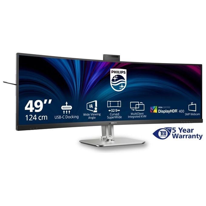 Philips 49B2U5900CH-00 Serie 5000 Monitor PC 49'' 32:9 Dual QHD VA LCD 4 ms USB-C Dock Webcam Altoparlanti Integrati colore Nero
