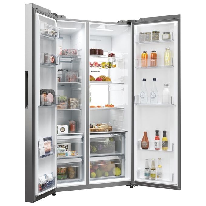 Haier HSW79F18ANMM SBS 90 Serie 7 Frigorifero Side by Side 611 L 177,5 cm Classe A 35 dB No Frost Humidity Zone Wi-Fi colore Platinum Inox
