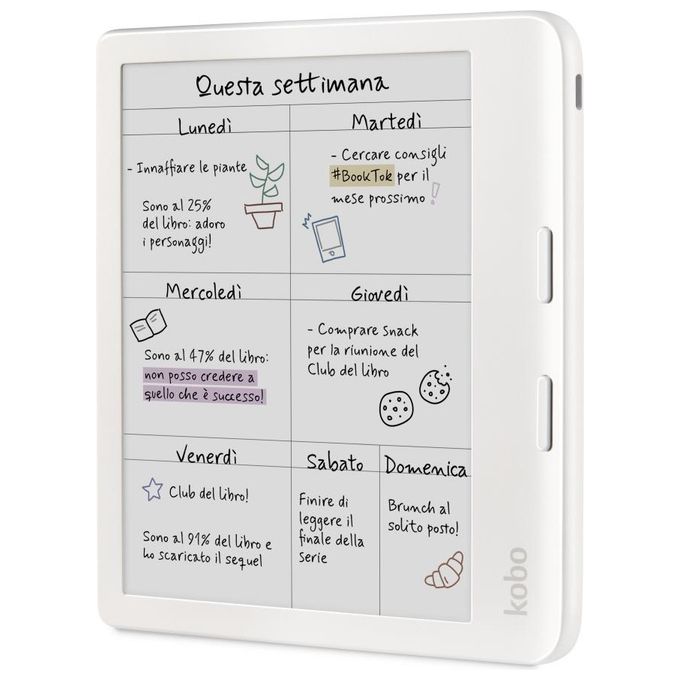 Kobo N428-KU-WH-K-CK Libra Colour eReader 7'' E Ink Kaleido 3 32 GB Wi-Fi Bluetooth IPX8 colore Bianco
