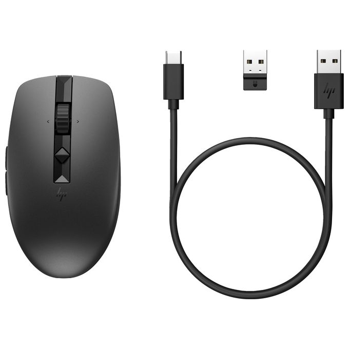 HP 6E6F2AA#ABB Mouse Silenzioso Ricaricabile 710 Wireless RF + Bluetooth 3000 DPI 7 Tasti Programmabili USB-C colore Nero