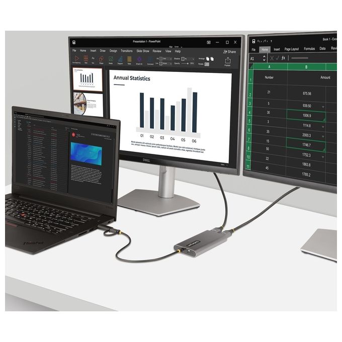 StarTech 109B-USBC-HDMI Adattatore USB-C a doppio HDMI 4K 60Hz Power Delivery 100W cavo integrato 30 cm colore Grigio