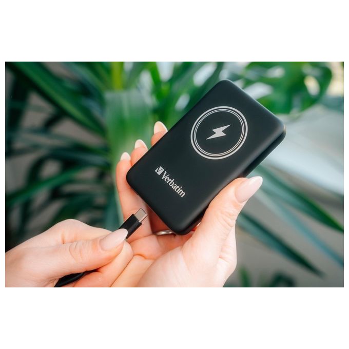 Verbatim 1261530 Charge 'n' Go Power Bank Magnetico Wireless 5000 mAh 15 W Ricarica Bidirezionale USB-C PD 20 W colore Nero