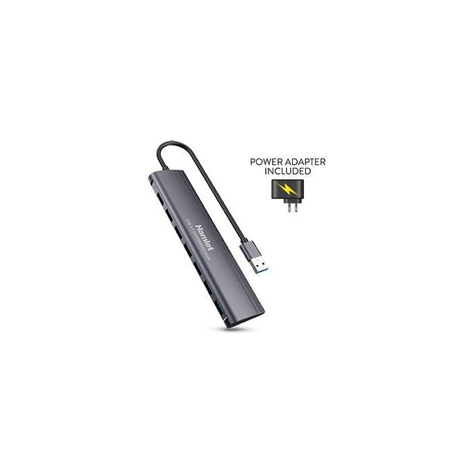 Hamlet XHUB-07A3P Hub USB 3.0 7 Porte SuperSpeed 5 Gbps con Alimentatore Esterno in Alluminio colore Grigio