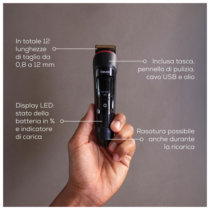 Beurer 10260 Regolabarba MN4X con 10 lunghezze di taglio da 3 a 12 mm e regolazione fine 0,8 e 1,2 mm colore Nero