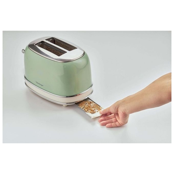 Ariete 155 Tostapane Vintage Verde 2 Fette con Pinze 6 Livelli di Tostatura 810W Corpo Acciaio Inossidabile Vassoio Raccoglibriciole Estraibile