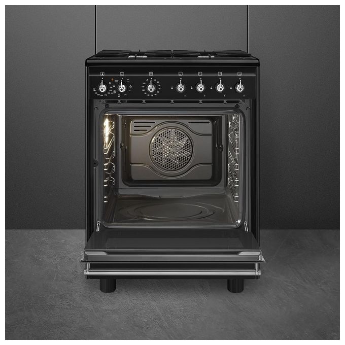 Smeg CX61GMBL Concert Cucina con Piano Cottura Gas 4 Fuochi Forno Elettrico 70 L Classe A (90x60x60 cm) colore Nero