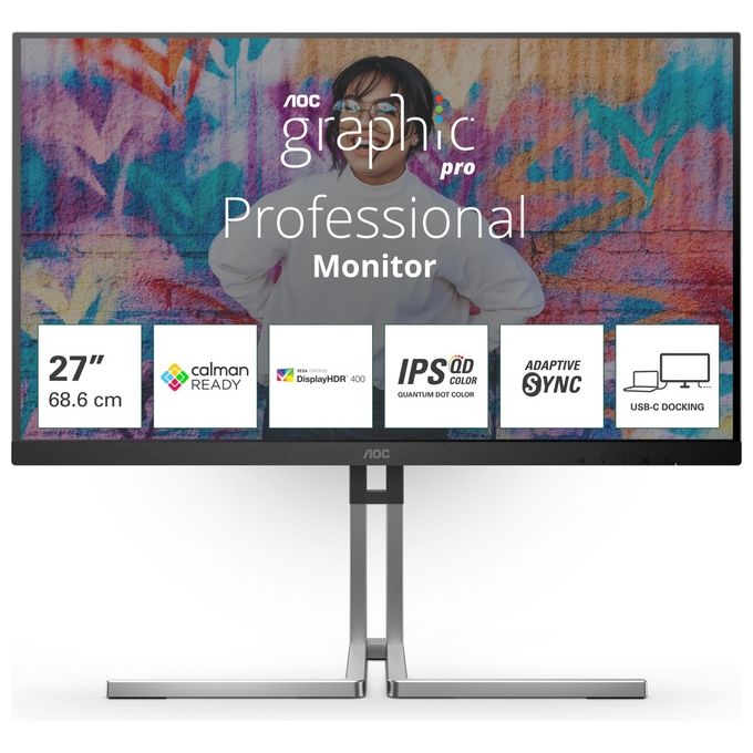 AOC Q27U3CV Monitor PC 27'' IPS Quantum Dot Quad HD 2560x1440 75Hz HDR400 USB-C 96W Hub USB 3.2 colore Nero