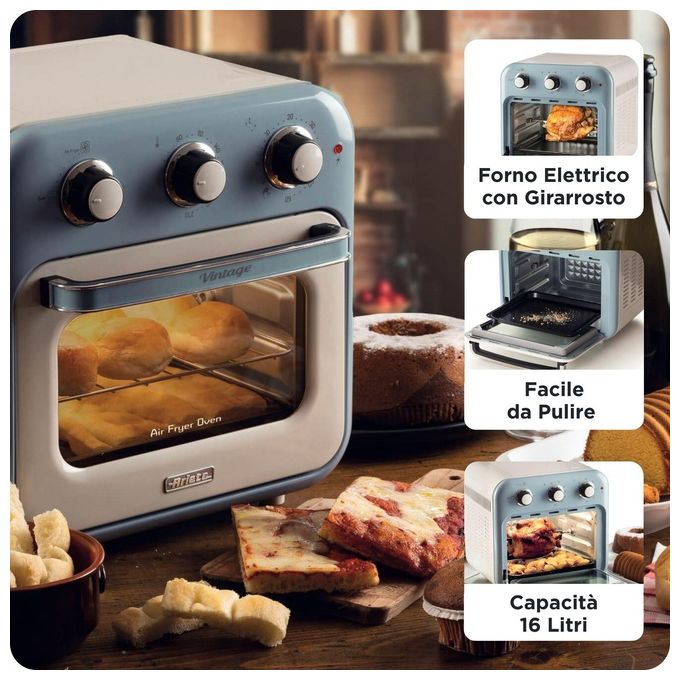 Ariete 4632 Friggitrice ad aria 2in1 Vintage 16 L 1400 W Timer 60 min Funzione Rotisserie colore Celeste
