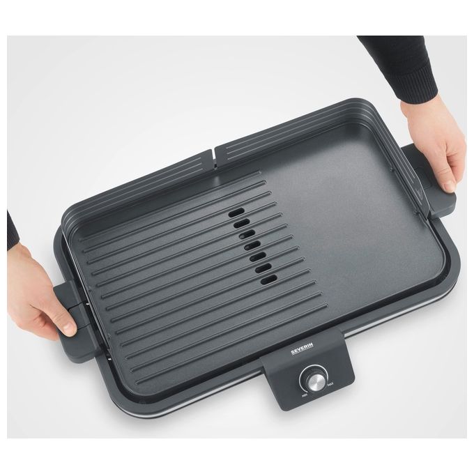 Severin PG8564 Griglia Elettrica da Tavolo Plancha 2300 W Superficie Cottura 50x30 cm con Piastra Antiaderente Rimovibile colore Nero