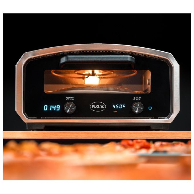 RGV 111370 Vulcano Forno Elettrico per Pizza Piatto Girevole 33 cm 2100 W Timer Digitale 450°C colore Nero Acciaio Inox