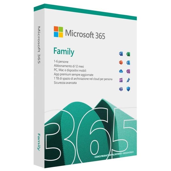Microsoft 365 Family Abbonamento 1 Anno fino a 6 Utenti 5 Dispositivi PC Mac iOS Android 6 TB Cloud