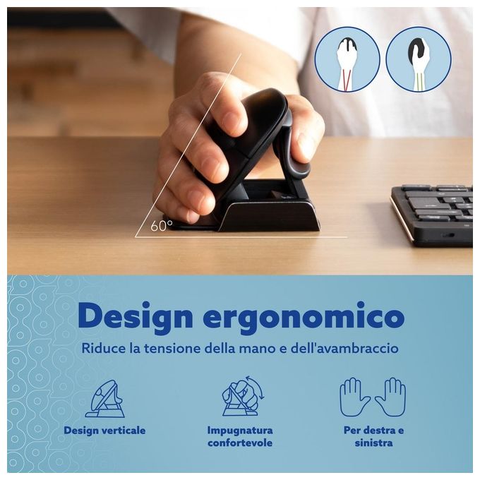 R-Go Tools RGOTWBMWLBL Mouse ergonomico R-Go Twister Ambidestro Pieghevole Bluetooth e USB 2400 DPI con Software di Pausa colore Nero