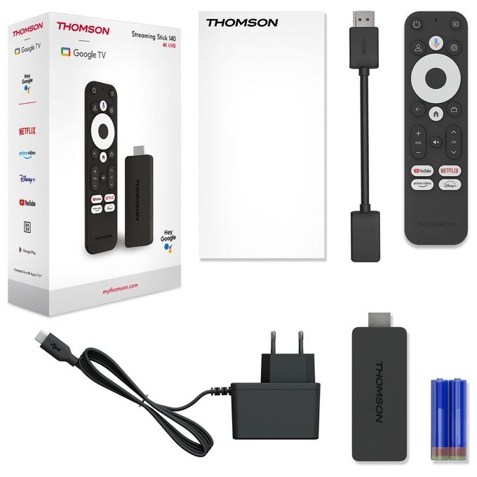 Thomson 140G Streaming Stick Google TV 4K UHD HDR10 2GB RAM 8GB Wi-Fi 5 Chromecast Telecomando Google Assistant colore Nero