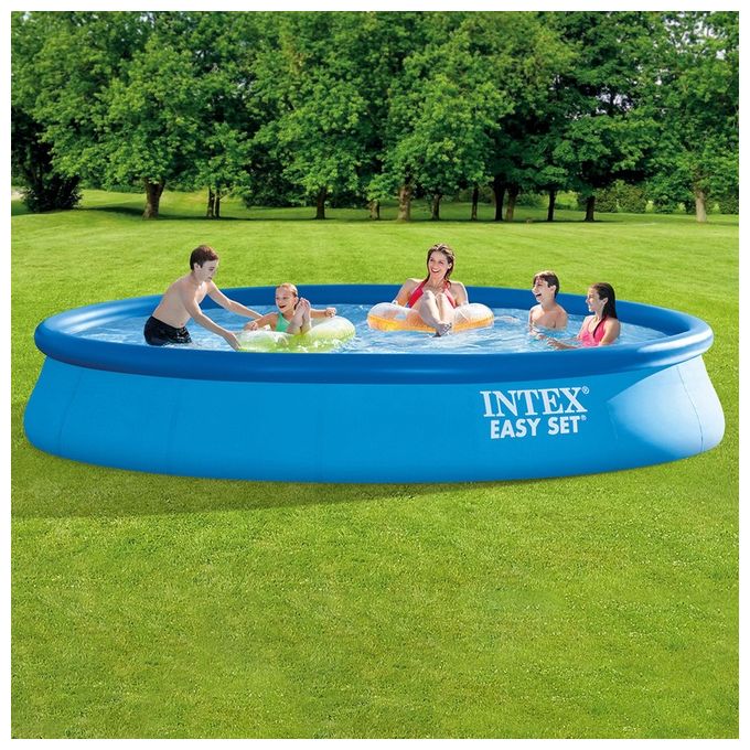 Intex 26168NP Piscina Fuori Terra Easy Set Rotonda; Pompa Filtro 3785 L-h Scaletta Telo Base e Copertura 14141 L PVC Azzurro 457x122 cm 457X122 cm Con Pompa Filtro