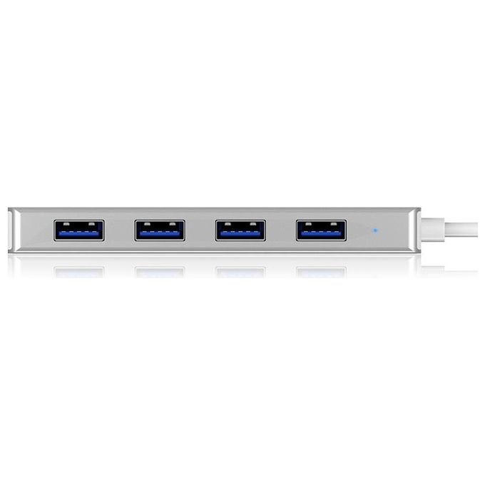 Raidsonic IB-HUB1425-C3 Hub USB-C a 4 Porte con 4 Porte USB 3.0 Connettore USB 3.0 in Alluminio Cavo Integrato Argento-Bianco