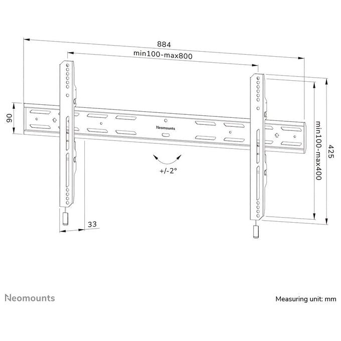 Neomounts WL30S-850BL18 Supporto TV a Parete Fisso per Schermi 43''-86'' VESA 100x100-800x400 mm Regolazione Altezza 0-20 mm Distanza dal Muro 3.3 cm colore Nero