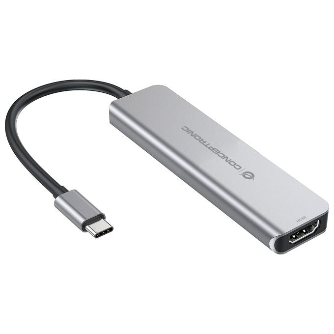 Conceptronic DONN02G Hub USB-C 6 in 1 HDMI 4K 2x USB-A 3.0 USB-C PD 60W Lettore SD microSD colore Alluminio