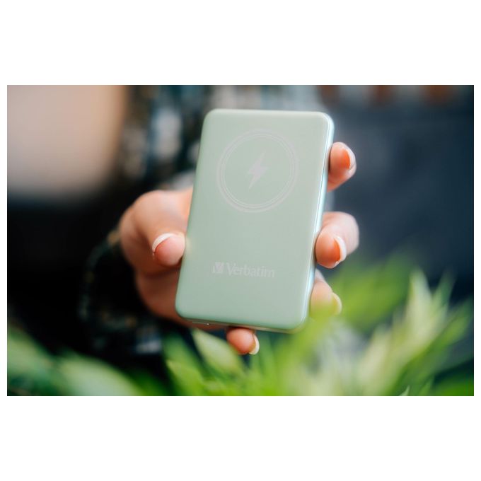 Verbatim 32241 Charge 'n' Go Power Bank Magnetico 5000 mAh 15 W Ricarica Wireless 20 W Power Delivery colore Verde