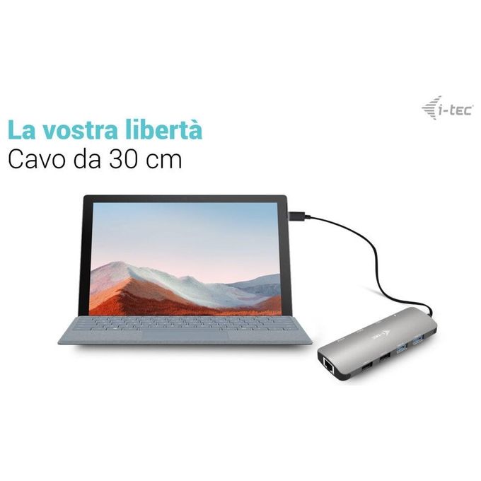 I-tec C31NANOHDM2DOCPD USB-C Metal Nano 2x Display Docking Station + Power Delivery 100 W 2 HDMI 2 USB 3.2 2 USB 2.0 USB-C Gigabit Ethernet colore Argento