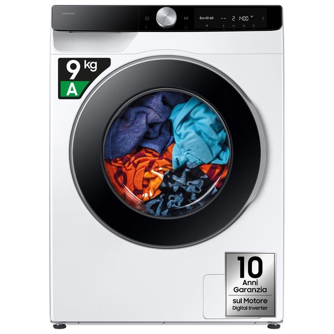 Samsung WW90DG6U85LKU3 AI Ecobubble Lavatrice Frontale 9 Kg 1400 rpm Classe A Wi-Fi Ecodosatore Vapore (85x60x55 cm) colore Bianco