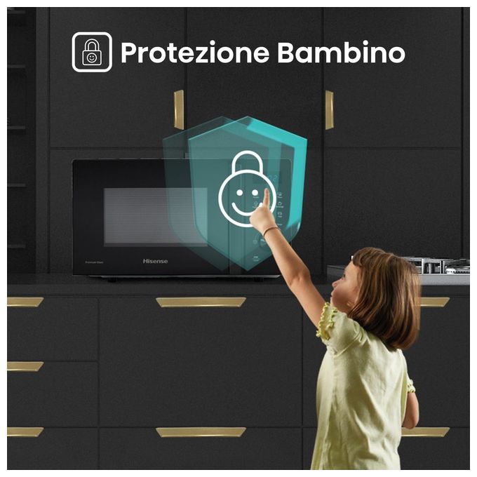 Hisense H20MOBSD1H Forno a Microonde Solo 20 L 700W 9 Programmi Rivestimento Ceramica colore Nero