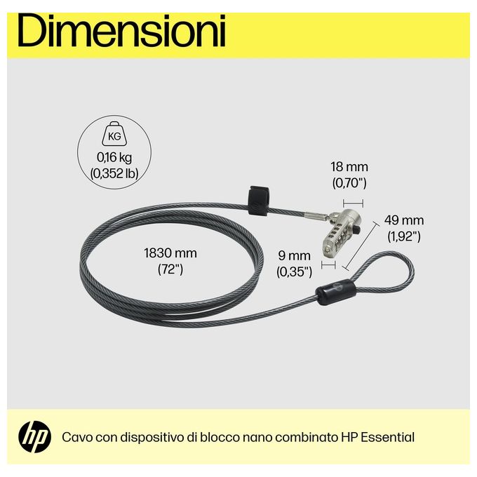 HP Essential Blocco Cavo di Sicurezza 1.83mt