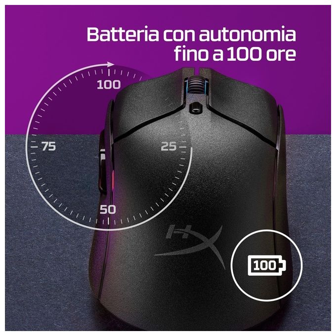 HyperX 6N0B0AA Pulsefire Haste 2 Mouse da gaming wireless 26000 DPI 6 tasti programmabili 100 ore batteria colore Nero