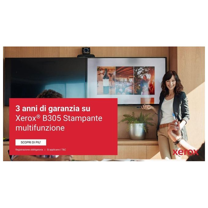 Xerox B305V_DNI B305 Stampante Multifunzione Laser Mono A4 38 ppm Fronte Retro Wi-Fi Ethernet USB Display Touch 2 Vassoi 350 Fogli colore Bianco