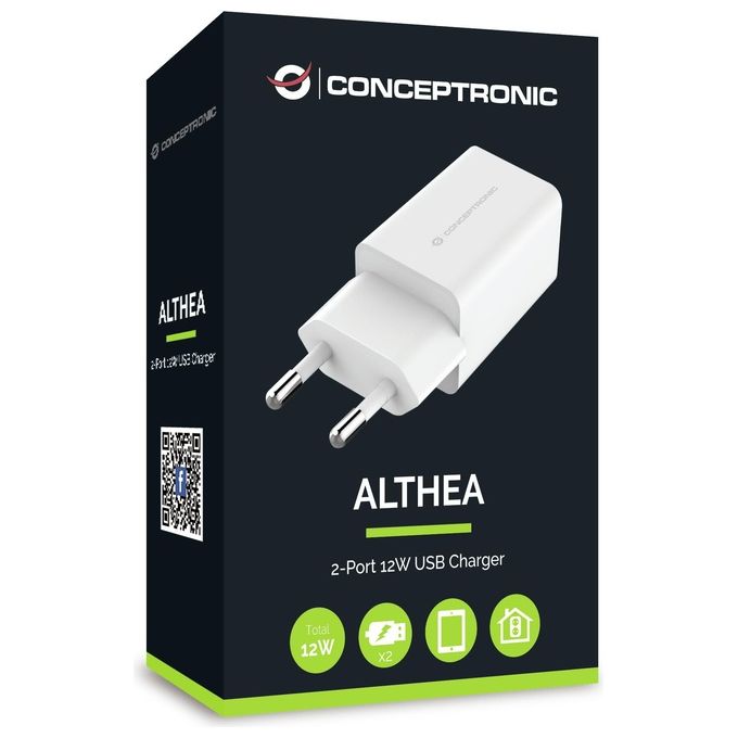 Conceptronic ALTHEA06W Caricabatterie da Parete 2 Porte USB 12W 2,4A Universale colore Bianco
