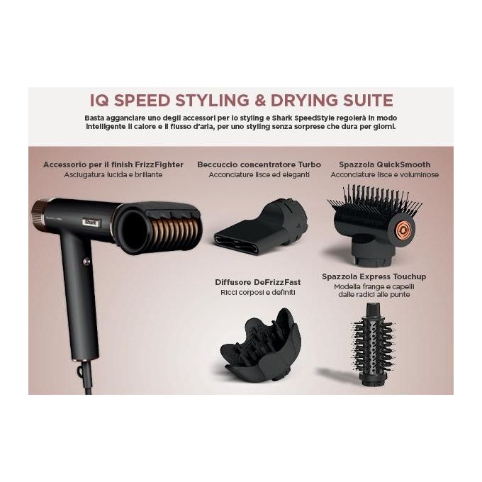 Shark HD752EU SpeedStyle Pro Asciugacapelli 1750 W Tecnologia Ionica 5 Accessori inclusi colore Nero