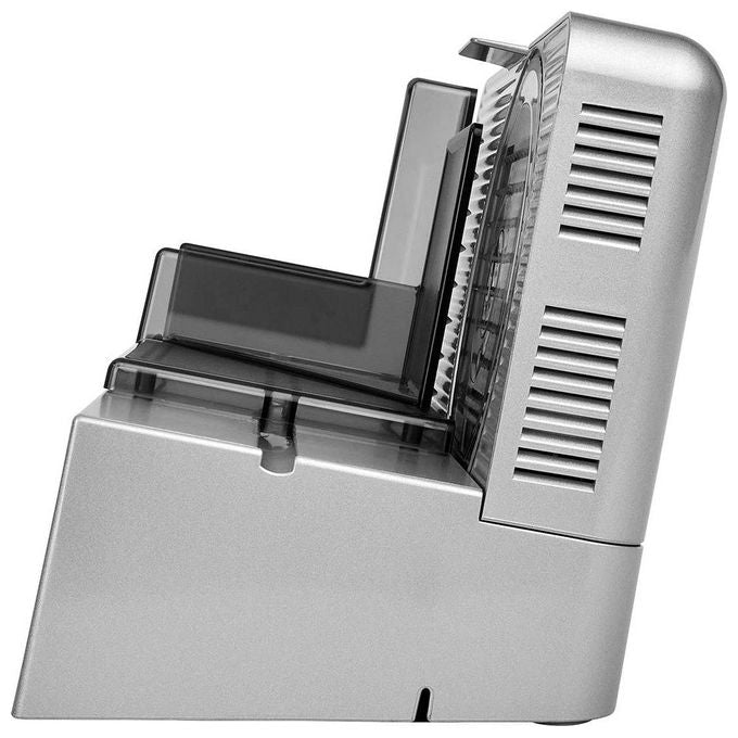 Ritter E 16 Affettatrice elettrica compatta in metallo con motore ECO 65 W lama dentata da 17 cm regolazione continua fino a 20 mm colore argento metallico