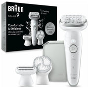 Braun 9-061 Silk-épil 9 Epilatore Elettrico Donna Wet and Dry 40 Pinzette MicroGrip Testina Flessibile Rulli Massaggianti colore Bianco
