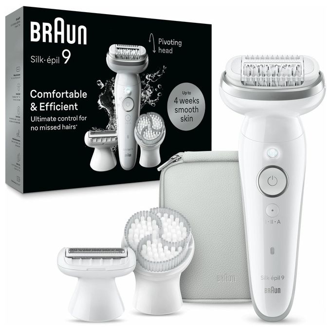 Braun 9-061 Silk-épil 9 Epilatore Elettrico Donna Wet and Dry 40 Pinzette MicroGrip Testina Flessibile Rulli Massaggianti colore Bianco