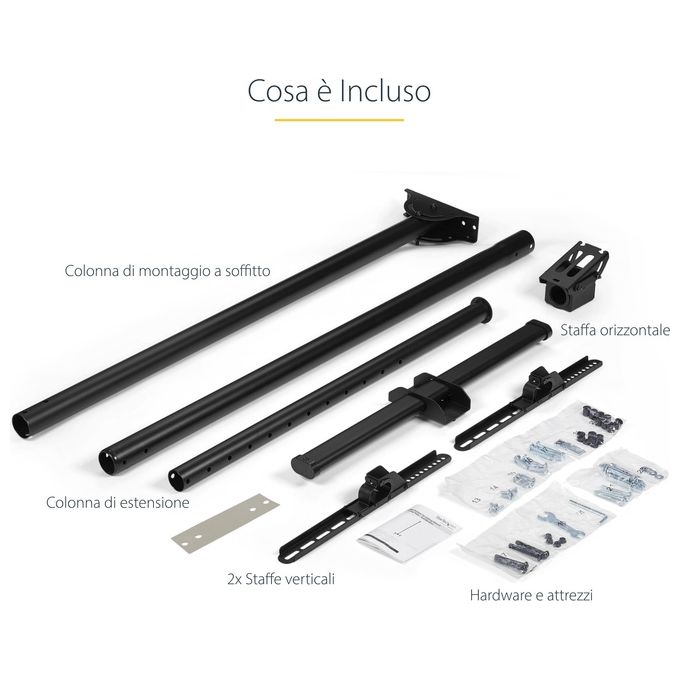 Startech Supporto da Soffitto per Televisione a Schermo Piatto Multidirezionale Palo da 2,5mt a 2,9mt