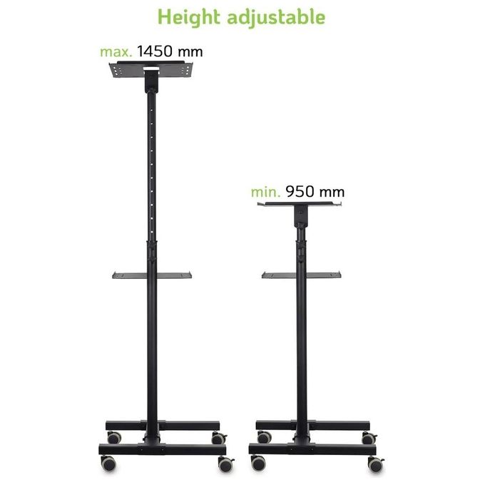 Techly 362145 Carrello per Proiettore Regolabile con 2 Mensole Altezza 950 1450 mm Inclinazione ±12° Portata 10 Kg colore Nero