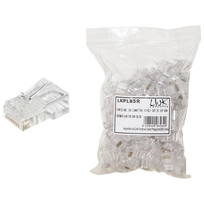 Link confezione 100 connettori 8 poli cat 5e utp non schermato rj45 per cavo solido