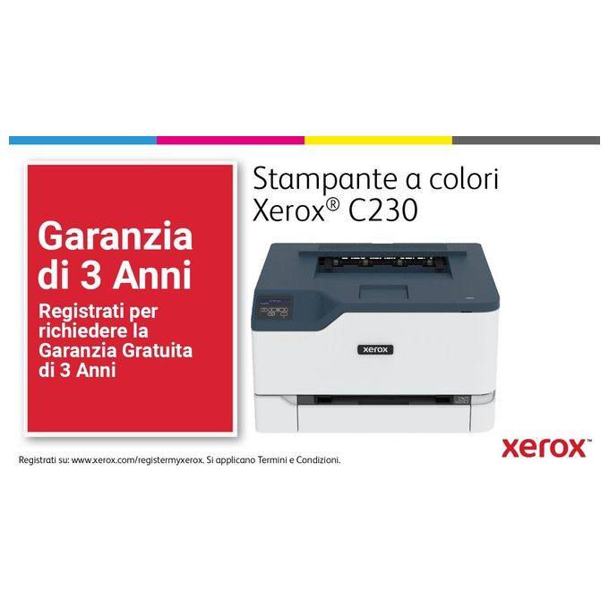 Xerox C230V_DNI C230 Stampante Laser A4 a Colori 22 ppm Fronte Retro Wi-Fi 2 Vassoi 251 Fogli colore Bianco Blu