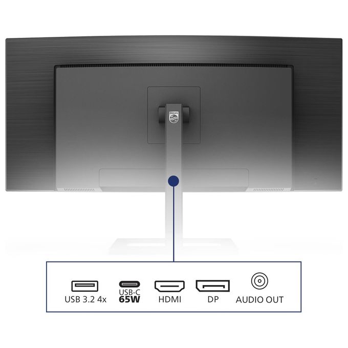 Philips 346E2CUAE E Line Monitor PC 34'' VA Curvo 3440x1440 UWQHD 100 Hz 4 ms USB-C 65W AMD FreeSync Premium colore Nero