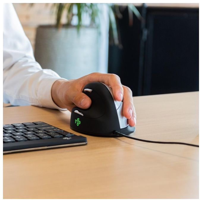 R Go Tools RGOHELE Mouse Verticale Ergonomico per Mancini con Cavo Risoluzione Regolabile fino a 2400 dpi 5 Pulsanti Programmabili USB Type-A colore Nero con Argento