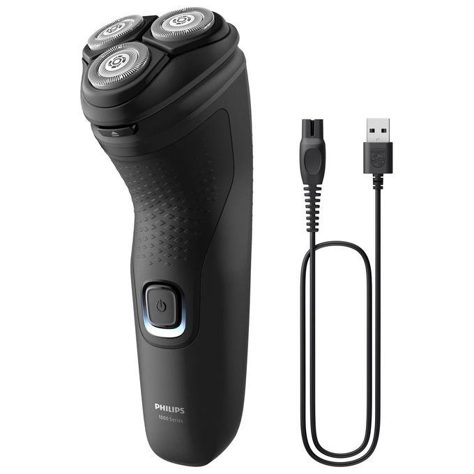 Philips S1141-00 Serie 1000 Rasoio elettrico rotativo secco umido 3 testine autonomia 40 min colore Nero
