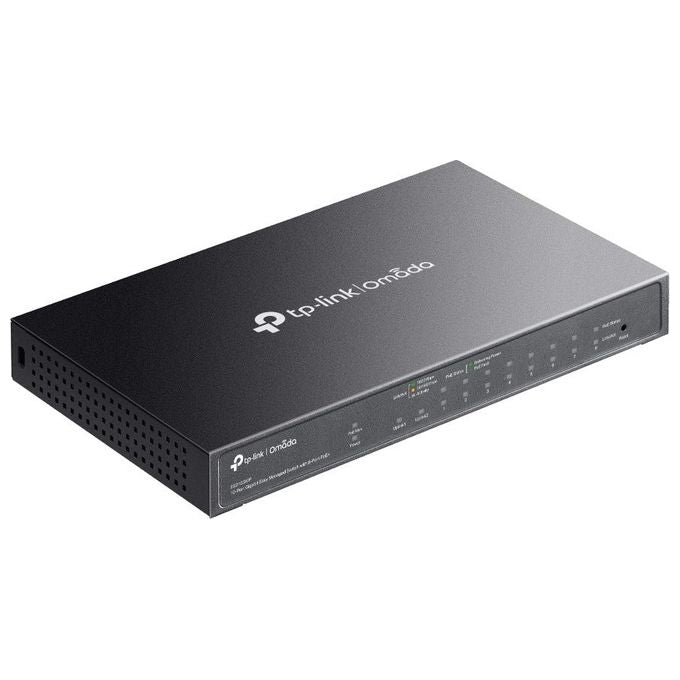 TP-Link ES210GMP Omada Switch Gestito 10 Porte Gigabit 8 Porte PoE+ 123W Budget 20 Gbps Fanless colore Nero